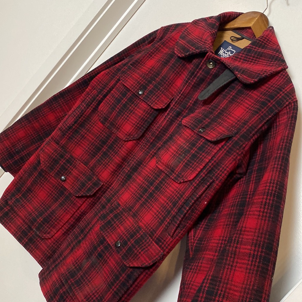 Vintage Woolrich Coat Men 42 Red Black Buffalo Plaid Mackinaw 70s Wool Hunting - Picture 4 of 16